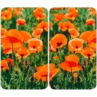 WENKO Herd-Abdeckplatte Universal Modell Mohnfeld, Glas, Kunststoff, (Set, 2 tlg), Herdabdeckung für alle Herdarten, kratzfest, mit rutschfesten Füßen