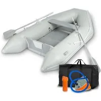 EBERTH Schlauchboot aus robustem PVC für Außenborder 3 Personen + 1 Kind, 2X Paddel, Holzboden, Reparaturset, Pumpe, Tragetasche, bis 485 kg