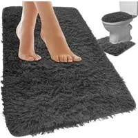 Ruhhy Badematte 3-teiliges Badezimmerteppich-Set Rutschfest Weich Hygienisch Grau, Rutschfeste Unterseite, weiches Material, 3-teiliges Set, pflegeleicht, hygienisch, Pflegeleicht, hygienisch, komfortabel, rutschfest, strapazierfähig, Polyester + Vli