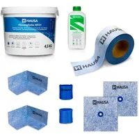 Hausa Bodenfliese Dicht-Set PRO6, wasserfeste Abdichtung unter, blau, 4,5kg Flüssigfolie, 1L Tiefengrund, 5m Dichtband, 2x Innenecke, 2x Wandmanschette, 2x Billy Click