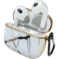 EAZY CASE Kopfhörer-Schutzhülle IMD Motiv Case kompatibel mit Apple AirPods 3, Hardcover Box Schutzhülle Rutschfestes Etui Hülle Stoßfest Weiß / Gold
