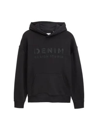 TOM TAILOR Denim - Relaxed Fit Hoodie Sweatshirt mit Print schwarz - Gr. - S