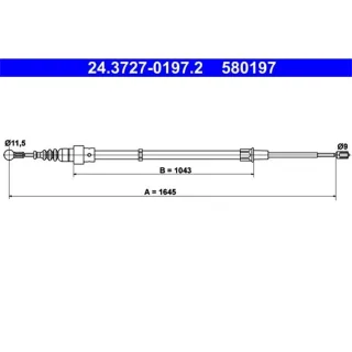 ATE Handbremsseil hinten L?nge: 1645 Seat Ibiza Skoda Fabia VW Polo + Kombi