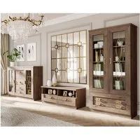 Lomadox Wohnzimmer-Set TEORA-161, (Mega-Spar-Set, 3-St., Vitrinenschrank Lowboard Sideboard), in Lefkas Eiche Vitrinentüren mit Verzierung rustikal Metallgriffe