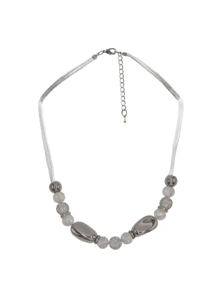 Steuer Modeschmuck Kette Textil Metal glanz poliert Glasstein weiß