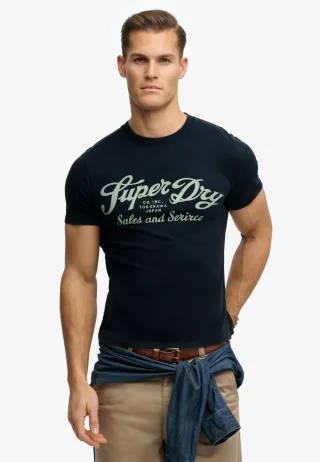 Superdry - Industry Worker T-Shirt in lockerer Passform finster marineblau - Gr. - L