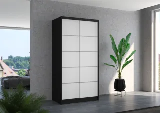 Schiebetürenschrank Schrank Nr.130 in Schwarz- Weiß matt 100x200x58 cm