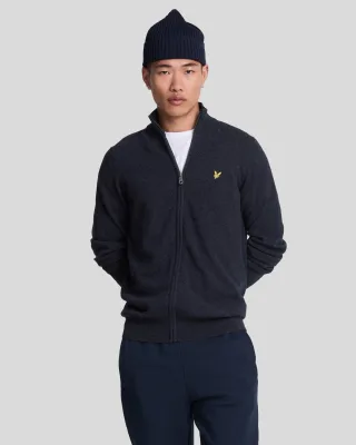 Lyle & Scott Strickjacke aus Lammwollmischung mit Reißverschluss – Marineblau