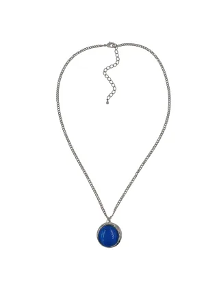 Steuer Modeschmuck Kette silberfarbene Kette, Anhänger blauer Katzenaugenstein