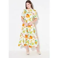 Ulla Popken Maxikleid Maxikleid Volantsaum A-Linie Kelchkragen Halbarm