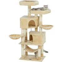 MSMASK Kratzbaum Katzenbaum Kletterbaum mit groß Höhle,Sisal-Stämme, Natur Sisal Katzenkratzbaum,mehrstöckig für große Katzen