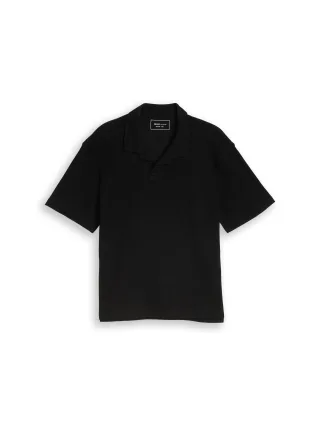 Denim Tom Tailor - Relaxed Fit Poloshirt mit Waffelstruktur black - Gr. - S