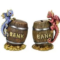 Figuren Shop GmbH Spardose Spardosen 2er Set - Bunte Drachen - Fantasy Dekoration Sparbüchse