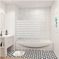 duschspa Badewannenaufsatz 130x140cm links Faltwand Duschwand Trennwand mit weißen Streifen, Einscheibensicherheitsglas, Sicherheitsglas, (Set), Glas