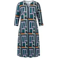 Ulla Popken Midikleid Slinky-Midikleid grafisches Design Hemdkragen