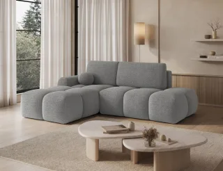 Ecksofa mit Schlaffunktion Sofa PLAY Stoff Coral Grau Ottomane Links