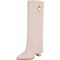 Ital-Design Elegante Stiefel mit hohem Schaft und Blockabsatz für Damen High-Heel-Stiefel (90948425) Blockabsatz Stiefel in Beige
