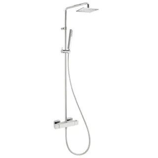 Herzbach NeoCastell Duschsystem 11.988925.1.01 chrom, mit Brause-Aufputz-Thermostat, eckig, 250 mm
