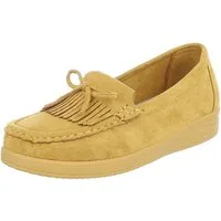 Ital-Design Eleganter Fransen-Schuh für Damen mit hohem Tragekomfort Slipper (91409678) Keilabsatz/Wedge Mokassins in Gelb