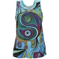 Guru-Shop T-Shirt Mirror Tank Top, Yoga-Top - Yin Yang/ türkisblau Goa Style, alternative Bekleidung, Festival