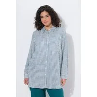 Ulla Popken Satinbluse Bluse Leinenmix Patchmuster Hemdkragen Langarm