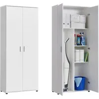Home Collective Mehrzweckschrank 75 cm breit mit Einlegeböden 75x35x184 cm (BxTxH) Weiß (Vorratsschrank Universalschrank für Haushalt, Flur, Büro, Keller) mit 2 Einlegeböden und Fach für Staubsauger