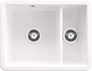 Neuesbad 1, 5-BOWLS Keramikspüle ohne Abtropffläche, Weiß, 430X557X220 mit Zubehör NB1DEZCU65031