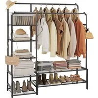 SONGMICS Kleiderständer Offener Kleiderschrank, Garderobenständer, mit Kleiderstange und 7/9 Ablagen, Metallrahmen