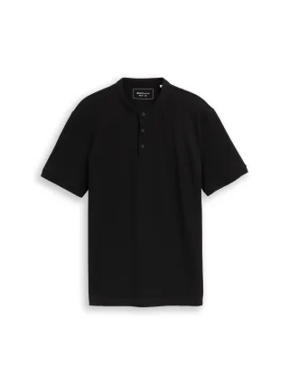 Denim Tom Tailor - Piqué Poloshirt mit Stehkragen black - Gr. - L