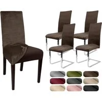 Beautex Stuhlhusse 4er Set LEA Stuhlhusse, elastische Uni Stretch-Husse Samt Mikrofaser