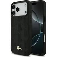 Lacoste Handyhülle iPhone 17 Pro Max Kunstleder schwarz Logo Krokodil goldfarbig. 6,9 Zoll, Kantenschutz