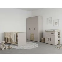 OTTO home Babyzimmer-Komplettset Rieke Bis ins Jugendalter, toll für kleine Zimmer, (Spar-Set, 4-tlg., Kinderbett, Schrank 3 türig, Wickelkommode + Unterbauregal), Farblich abgestimmte Möbelserie