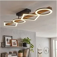 hofstein Deckenleuchte Deckenlampe aus Metall/Holz/Kunststoff in Schwarz/Holz dunkel/Weiß, 3000 Kelvin, Deckenleuchte im modernen Design, 37 Watt, 3000 Kelvin