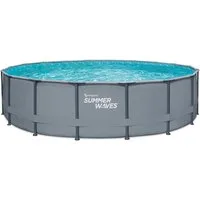 SUMMER WAVES Pool Frame Pool (Komplettset, 5-tlg., Filterpumpe, Einstiegsleiter, Plane, Reinigungs- & Repairkit), Ø 549x132 cm Grau rund