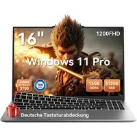 blackview 16" FHD Laptop AMD Ryzen 7 16 GB+512 GB Windows 11 Pro augenschonend Notebook (AMD AMD Ryzen 7 AMD Ryzen 7 3700U, AMD Ryzen 7 3700U, 16 GB, 512 GB SSD, TÜV-Augenschutz. Ultraleicht (1,65 kg / 17,4 mm). Windows 11 Pro)