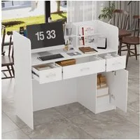HOMSEE Empfangstheke Weiße Empfangstresen aus MDF 120×48×110 cm (1-St), mit Ablage, 3 Schubladen, Metallstange & individueller Gestaltung