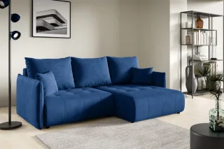 Ecksofa Schlafsofa CANIO Stoff Monolith Dunkelblau Ottomane Rechts