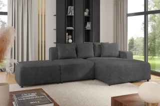 Ecksofa Designersofa MEGAN XS inkl. Hocker Stoff Poso Dunkelgrau Ottomane Rechts