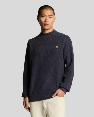 Lyle & Scott Gerippter Pullover mit Stehkragen - Marineblau