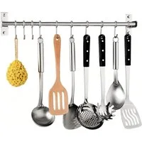 Refined Living Hakenleiste Edelstahl Küchenreling mit 12 Haken, Wandmontage, Bad Hakenleiste, (Edelstahl Hakenleiste, Wandhaken Küche, Hängeleiste Haken, Hakenleiste Wand, Küchenutensilienhalter, Küchenhaken mit Haken, Utensilienhalter Küche, Küchenh