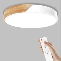 Ophy LED Deckenleuchte Moderne LED Deckenleuchte aus Holz, 32 W, fernsteuerbar, dimmbar (3000–6000 K), 30 cm – für Wohnzimmer & Flur