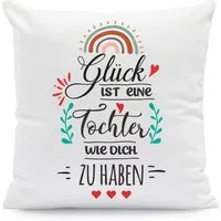 GRAVURZEILE Zierkissen mit Spruch - Glück ist - Geschenk für Freunde & Familie -, starke Farben ohne verblassen - Tochter - ohne Füllung