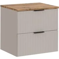 Lomadox Waschtisch ADELAIDE-56-CASHMERE, Waschtischschrank, kaschmir und Eiche mit gerillter Front, 60cm breit