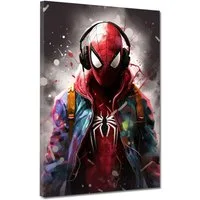 Artedinoi Leinwandbild Spider Man Kopfhörer Comic Leinwandbild Wandbild Deko Kunst XL, Comic-Superheld mit Kopfhörern