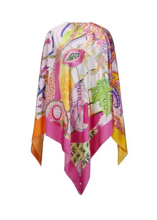 Eleganter Poncho aus Viskose mit Muster pink - Gr. - one size