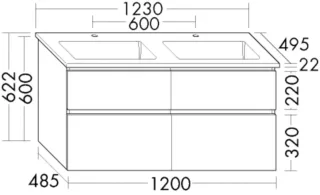 Burgbad Keramik Waschtisch+Waschtischunterschrank Lin20Lack Hochglanz Sandorange SGHN123F6517C0001