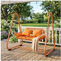 Outsunny Hollywoodschaukel mit Kissen, Gestell, 2-Sitzer, Schaukelfunktion, Gartenschaukel, 1 tlg., Hängeliege, für Garten, Balkon, 174 x 120 x 162 cm, Metall, Terrakotta