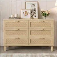 Merax Sideboard mit 6 Schubladen in Rattanoptik (1 St), Kommode Anrichte Buffetschrank aus Naturholz mit Stauraum, 120x75x40cm