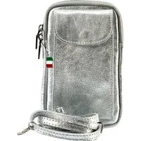 FLORENCE Handtasche Florence Damen Mini-Handtasche echtes (Handtasche), Damen Umhängetasche, Handtasche Leder, silber ca. 12cm x ca. 20cm