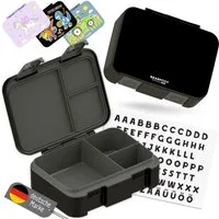 BEARFOOT Lunchbox Brotdose mit Fächern, leicht & auslaufsicher - schwarz, PP, ABS, Silikon, Kindergarten und Schule - Mädchen und Jungen, Vesperbox, Snackbox